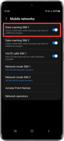 Enable Data Roaming